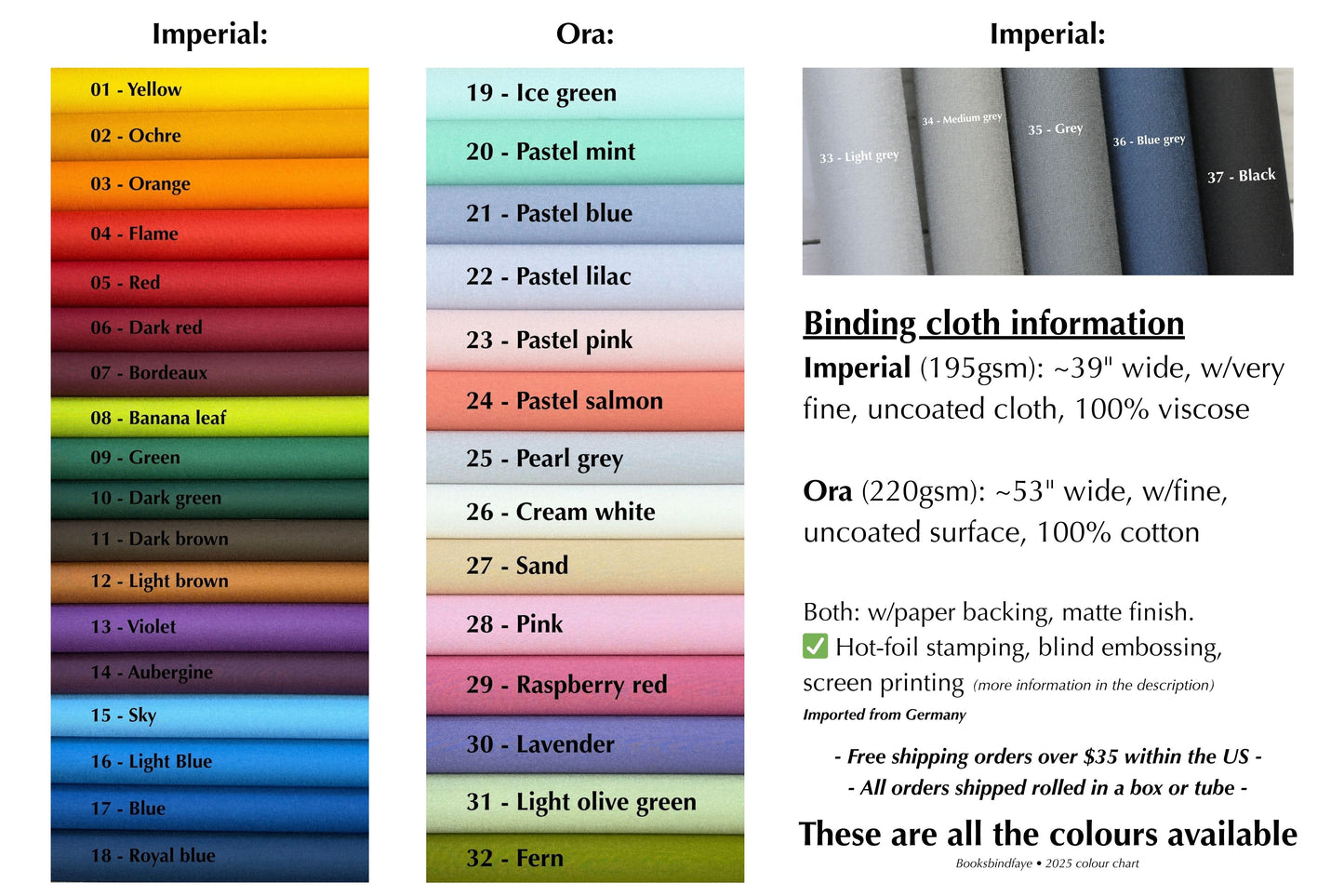 12" Bookbinding cloth - 37 colour options