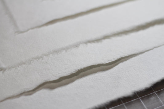 Mulberry paper 11” x 10”, Natural White, Smooth surface, Deckle edges paper sheet